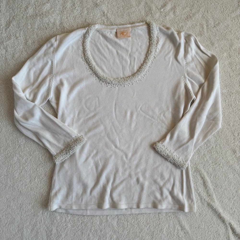 country casuals white beaded top